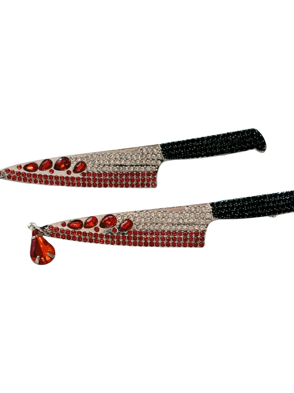 Rhinestone Bloody Knife Hair Clips Pair Halloween Goth Bling